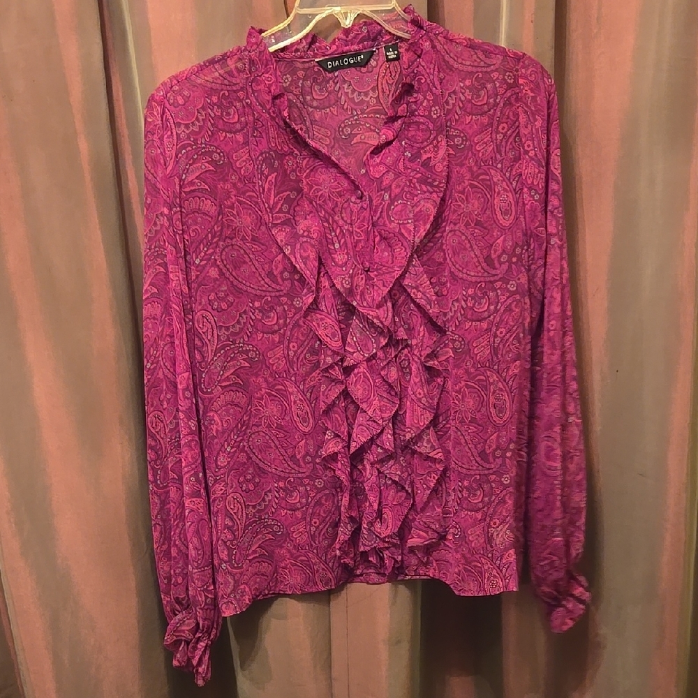 Dialogue Pink Ruffled Mandarin Collar Blouse